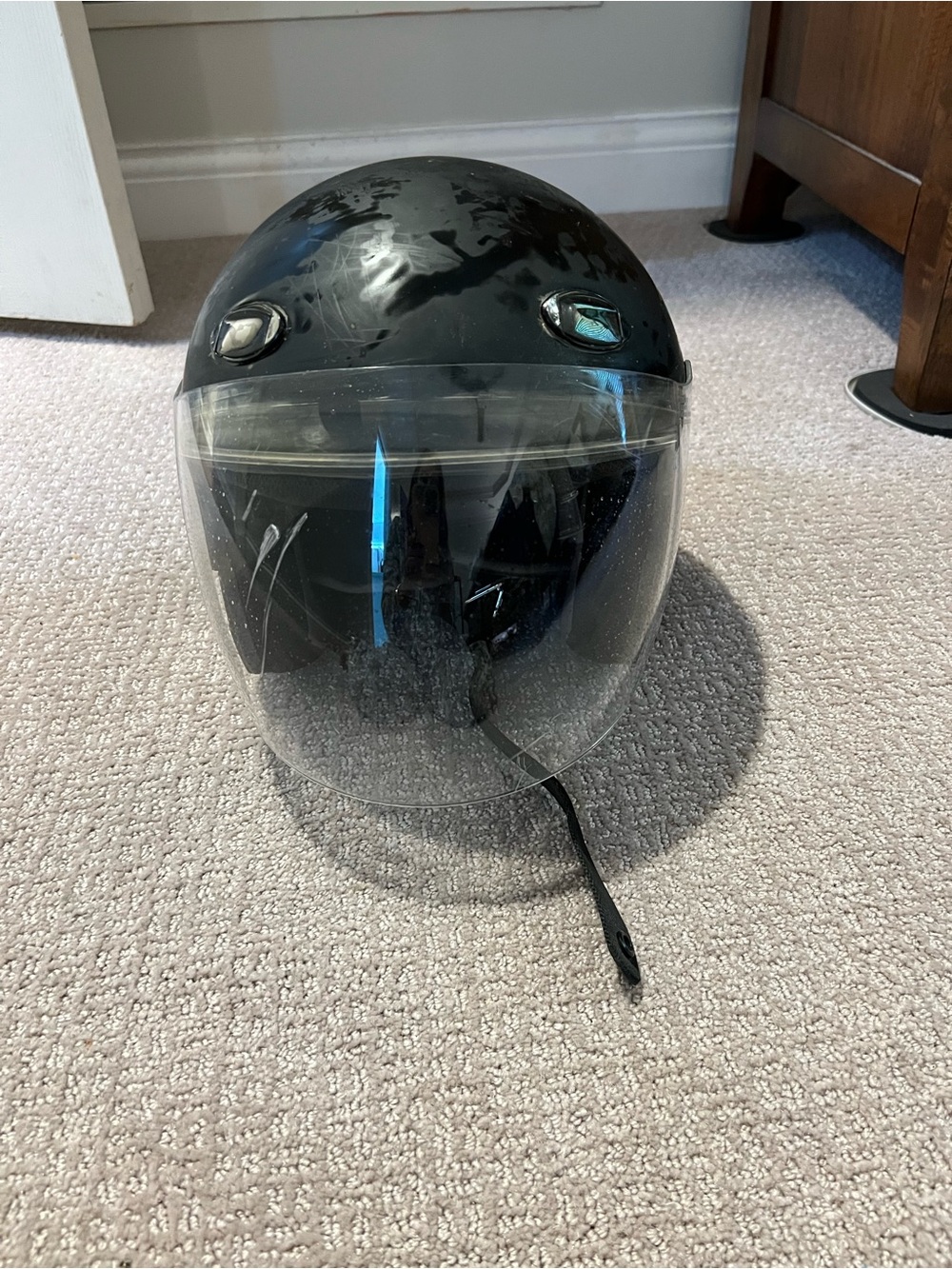Black Open-Face Motorcycle Helmet with Clear Visor